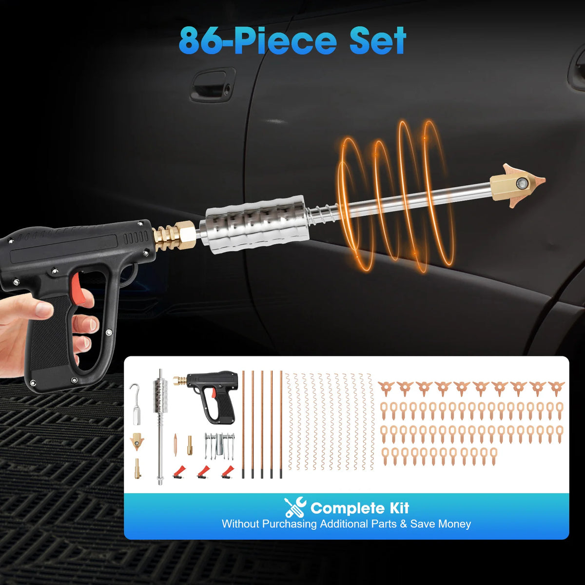 Kit di Riparazione Ammaccature Auto 86 Pezzi, Set di Attrezzi per Rimozione Ammaccature Senza Vernice con Pistola per Saldatura a Punti e Martello di Trazione per Carrozzeria