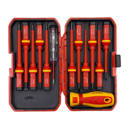 Kit di Attrezzi per Elettricisti 15 Pezzi, Set di Cacciaviti Isolati 1000V con Punte Magnetiche Piatte, Phillips, Pozidriv e Torx