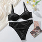 Set di Lingerie di Lusso in Raso per Donne, 2 Pezzi, Reggiseno a 3/4 Coperture e Slip, Effetto Seta Lucida, Sexy Set Intimo Nero MR2938