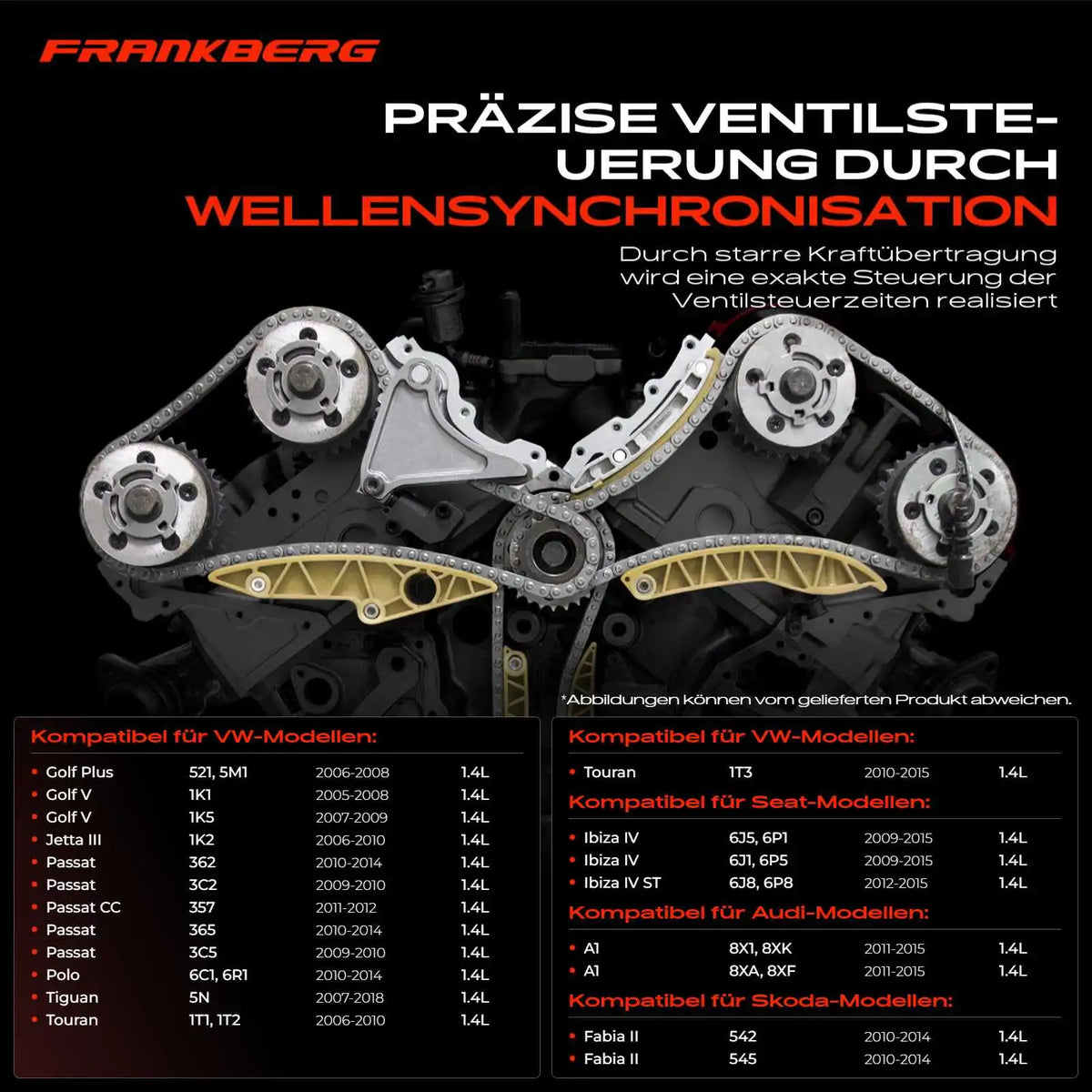 Frankberg 1x timing chain set timing chain for VW Golf V Passat Audi A1 Seat Ibiza IV Skoda Fabia II 1.4L 3C105209BE 03C109571B