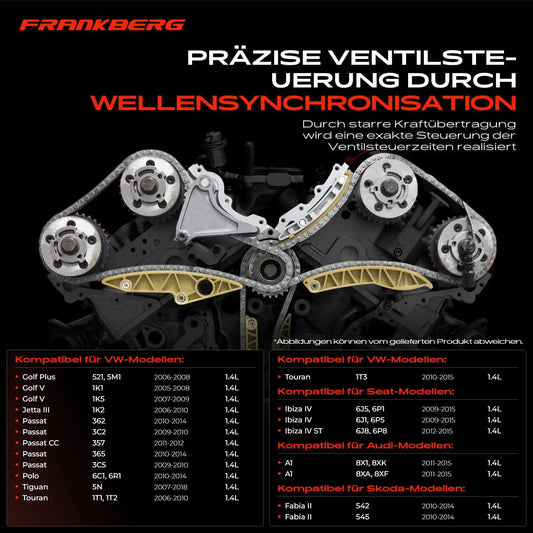 Frankberg 1x timing chain set timing chain for VW Golf V Passat Audi A1 Seat Ibiza IV Skoda Fabia II 1.4L 3C105209BE 03C109571B