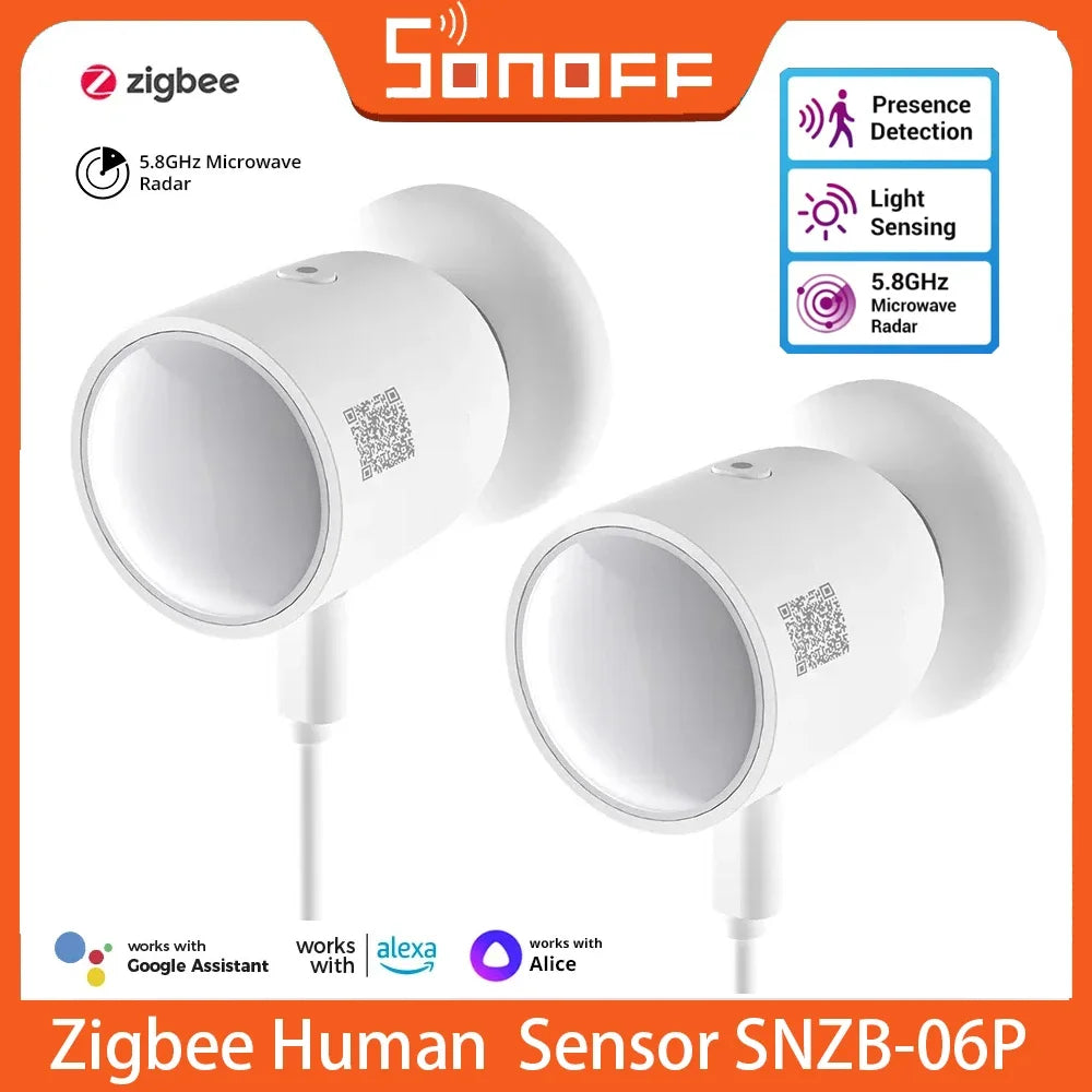 SONOFF SNZB 06P Zigbee Sensore di presenza umana Rilevatore di SNZB-06P Rilevamento della luce di movimento Automazione domestica intelligente Funziona con Alexa Google