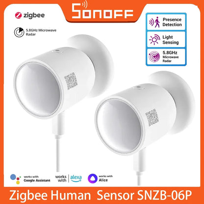 SONOFF SNZB 06P Zigbee Sensore di presenza umana Rilevatore di SNZB-06P Rilevamento della luce di movimento Automazione domestica intelligente Funziona con Alexa Google