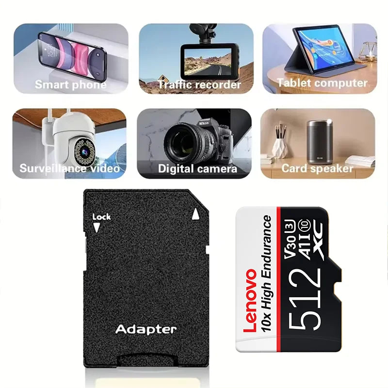 Scheda Micro SD Lenovo ad alta velocità, 512 GB, 1 TB, classe A2, per Nintendo Switch, Steam Deck e smartphone – disponibili anche schede di memoria da 256 GB e 128 GB.
