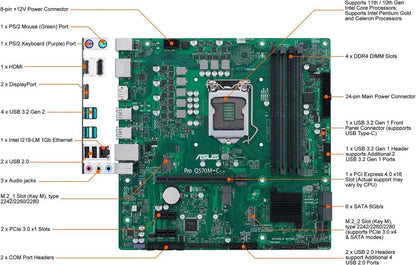 Scheda madre ASUS Pro Q570M-C/CSM LGA1200 Intel Q570 2XDP supporta CPU i3-10100 11700 10105 DDR4 128GB M.2 mATX TPM 2.0 BIOS COM