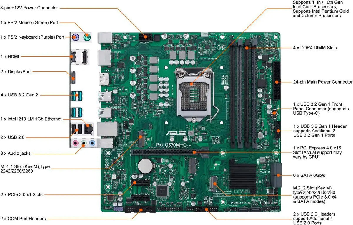 Scheda madre ASUS Pro Q570M-C/CSM LGA1200 Intel Q570 2XDP supporta CPU i3-10100 11700 10105 DDR4 128GB M.2 mATX TPM 2.0 BIOS COM