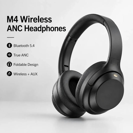 Cuffie da gaming Bluetooth con cancellazione attiva del rumore (ANC), auricolari sovraurali Bluetooth 5.4, driver da 40 mm, pieghevoli, con connettore Type-C e jack da 3,5 mm, ANC reale, bassi potenti, ideali per il lavoro