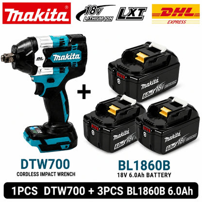 Avvitatore a impulsi Makita DTW700 a batteria 18V Brushless 700Nm, pistola a impulsi elettrica ad alta coppia con attacco da 1/2 pollice, velocità variabile, Auto-Stop per BL1830 BL1840 BL1850 BL1860B, spedizione rapida UE