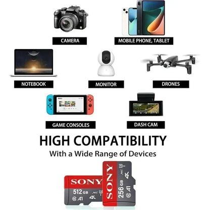 Scheda di Memoria Sony 512GB 256GB 128GB 64GB TF Micro SD Classe 10 UHS-1 Scheda Flash Microsd per Smartphone PC