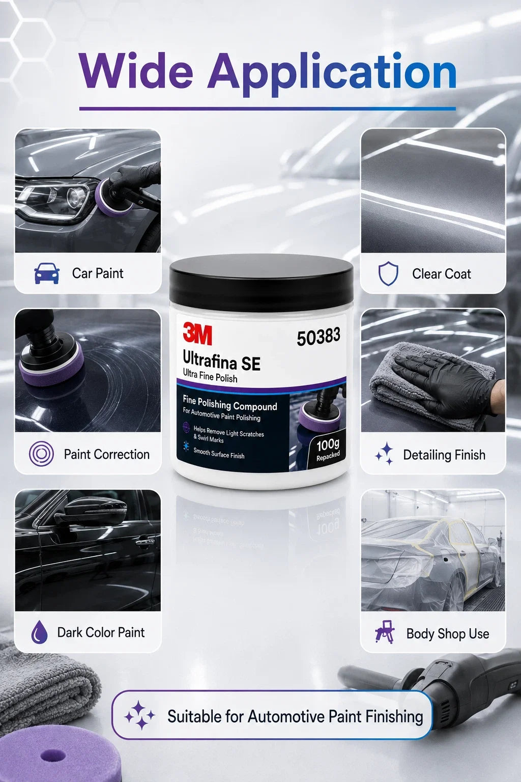 Lucidante Professionale 3M 50383 Ultrafina SE per Vernice Auto, Rimuovi Graffi e Ologrammi, Dettagliatura, Finitura Lucida, 100g Riconfezionato