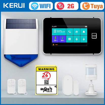 KERUI 2G WIFI GSM Sistema di Allarme Domestico Set Touch Screen da 4.3 pollici Sistema di Allarme di Sicurezza Tuya Smart App Alexa per la Casa Antifurto