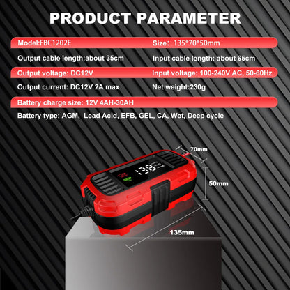 Caricabatterie Intelligente Digitale per Manutenzione Batterie al Piombo-Acido per Auto, Moto e Scooter