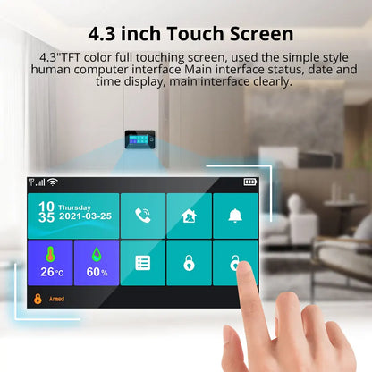 KERUI 2G WIFI GSM Sistema di Allarme Domestico Set Touch Screen da 4.3 pollici Sistema di Allarme di Sicurezza Tuya Smart App Alexa per la Casa Antifurto