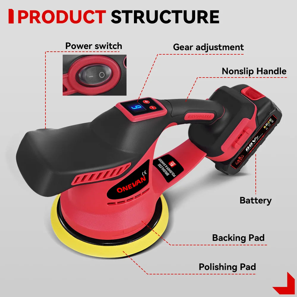 ONEVAN 2000W Potenza Brushless Cordless Lucidatrice Elettrica 6 Gear 8500RPM Palmare Auto Ceretta Strumento di Lucidatura Per Makita Batteria Spille