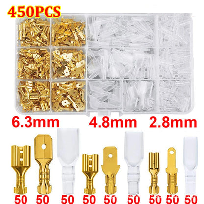 Set di terminali a crimpare per cavi da 2,8/4,8/6,3 mm, connettori a spina maschio e femmina in rame con manicotto isolante, scatola per connettori elettrici