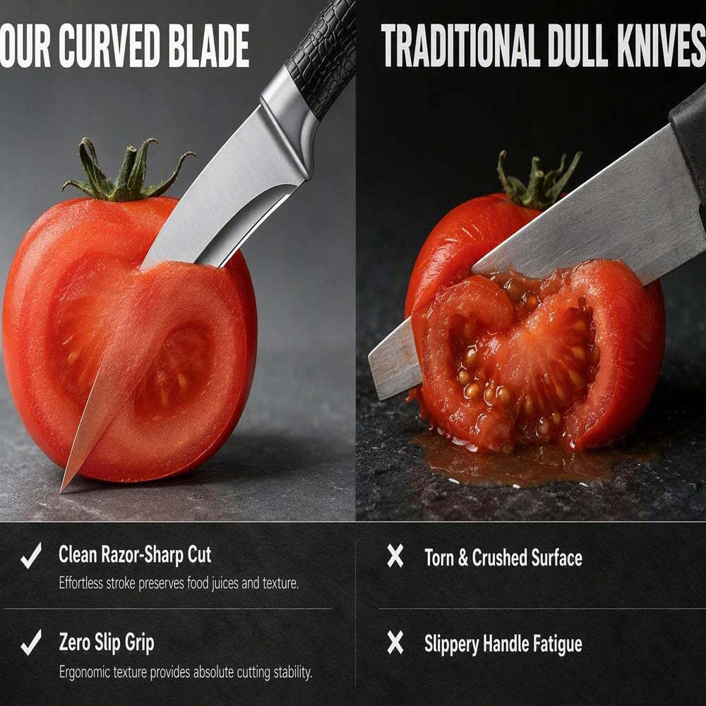 Coltello da cucina professionale in acciaio inossidabile. Coltello affilato per tagliare carne e verdure. Manico antiscivolo con fodero.