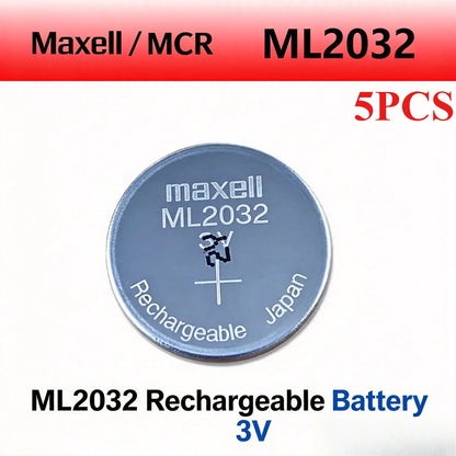 Batteria a bottone ricaricabile al litio Maxell ML2032 con terminali per saldatura, 3V, distanza tra i piedini 20 mm, per schede madri CMOS