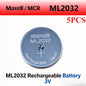 Batteria a bottone ricaricabile al litio Maxell ML2032 con terminali per saldatura, 3V, distanza tra i piedini 20 mm, per schede madri CMOS
