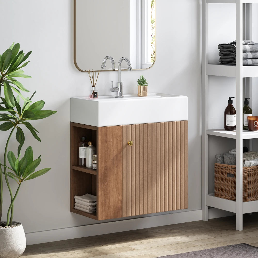 Mobile bagno sospeso con lavabo 55 × 31 × 66,5 cm e vani laterali