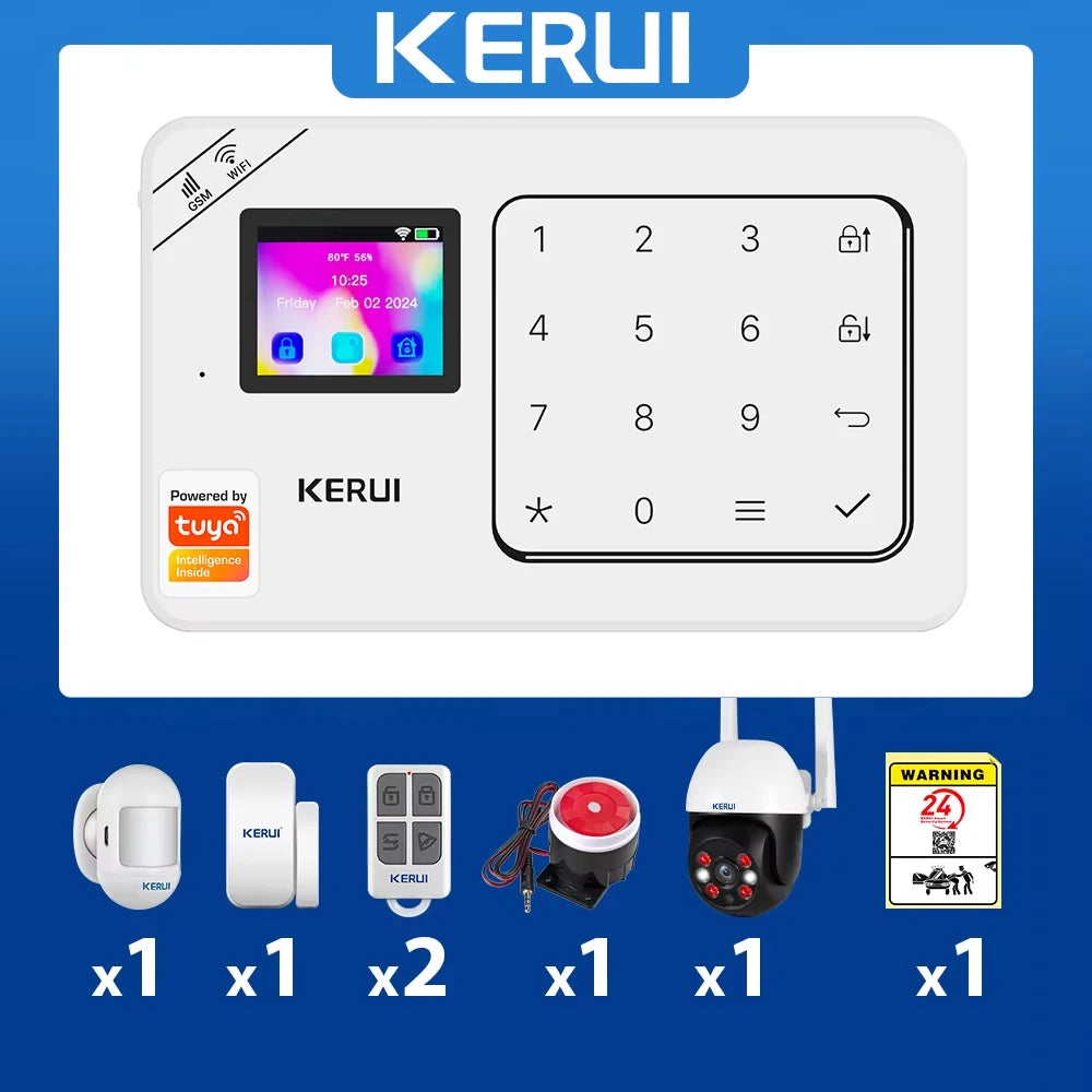 Kit Sistema di Allarme Domestico WIFI GSM KERUI Compatibile con Tuya, Allarme Antifurto Supporta Alexa Google, Sicurezza Wireless per Casa 433MHz