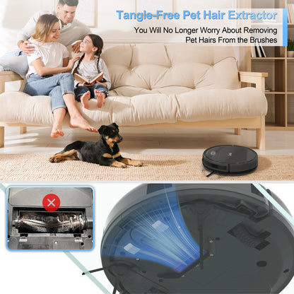 Robot Aspirapolvere 3-in-1 con Pulizia Automatica, Spazzatrice Autonoma con Potente Aspirazione, Mop Staccabile per Casa, Tappeti e Peli di Animali