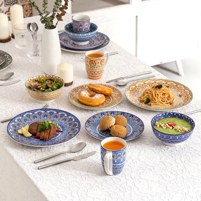 Vancasso 16/32 pezzi piatto ceramico set di stoviglie in porcellana con motivo mandala bohémien con piatto piano, piatto da dessert, ciotola, tazza