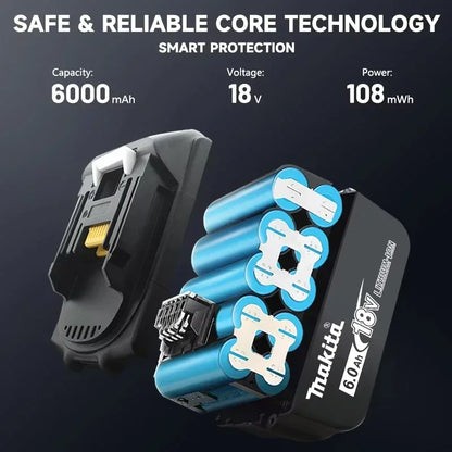 Batteria Originale Makita 18V 6Ah con Indicatore di Carica, Batteria Ricaricabile Makita BL1830 BL1840 BL1850 per Utensili Elettrici
