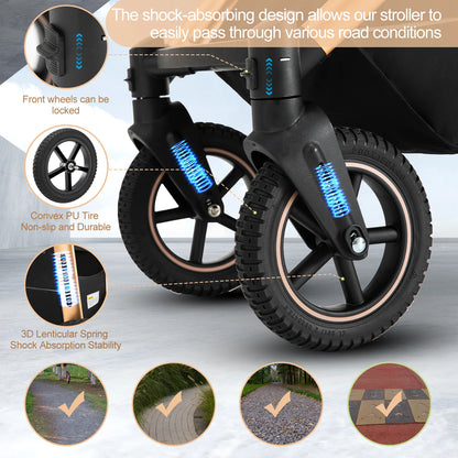 Passeggino 3 in 1 High Landscape per Neonati, Carrozzina Pieghevole Portatile di Lusso con Seggiolino Auto e Navicella da Viaggio