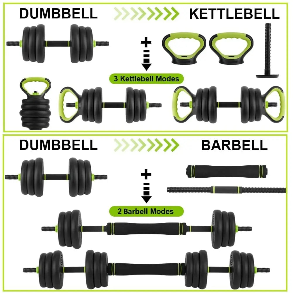 Set di manubri regolabili, set di pesi liberi da 30/44 libbre utilizzato come manubri, bilanciere, kettlebell e push-up, per esercizi fitness in palestra a casa