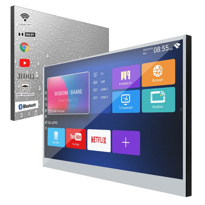 Souria Specchio Intelligente da 32 Pollici con Televisore Impermeabile per Bagno d'Hotel, Design di Lusso, Android, Sintonizzatore TV ATSC DVT-T, T2, C DTV