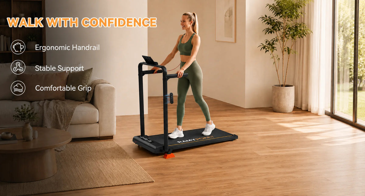 Ramypoket Tapis Roulant Pieghevole con Inclinazione 15%, Tapis Roulant 12Km/H, App/LED, Tapis Roulant da Ufficio, Carico Massimo 150kg