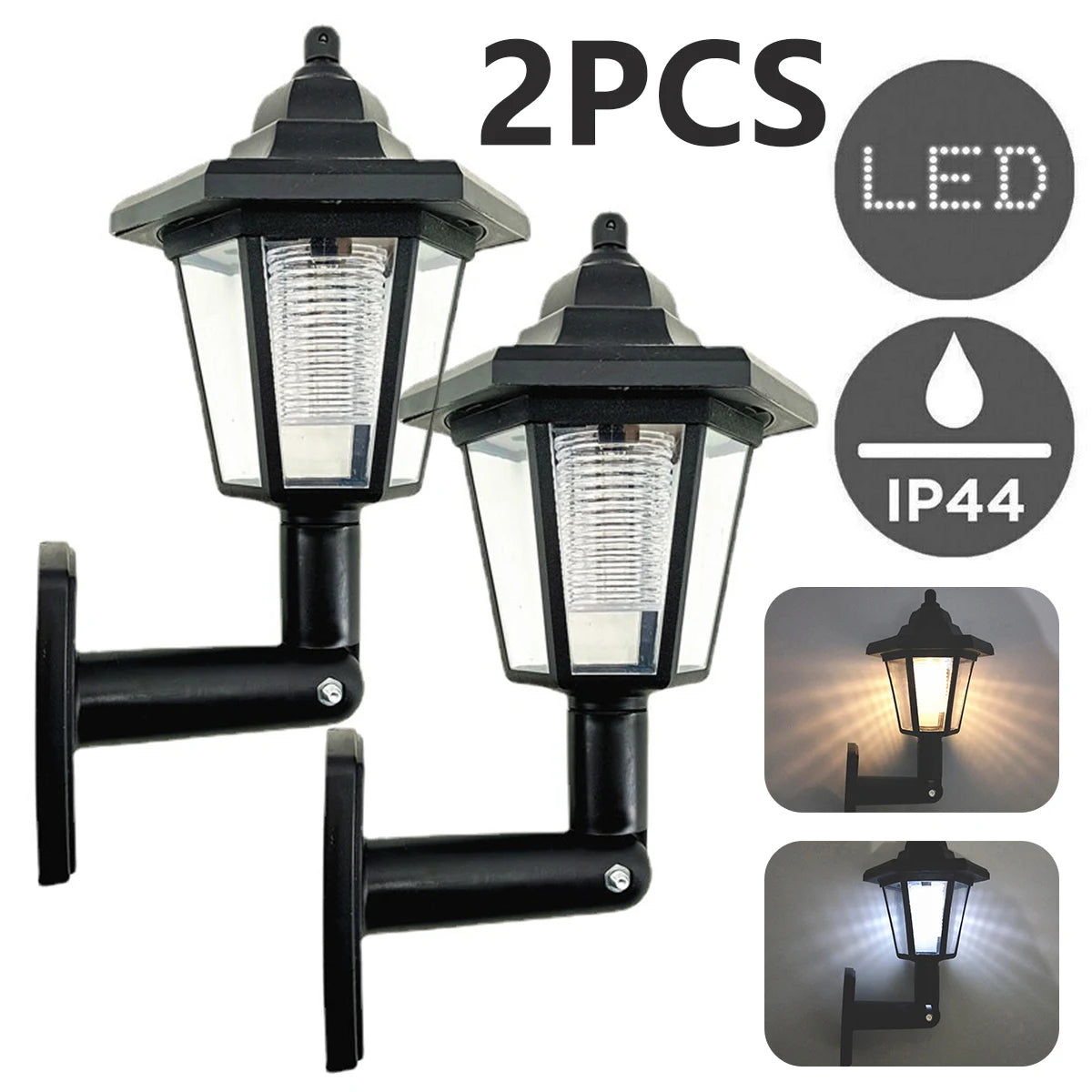 Lampada da parete solare da 2 pezzi Lampada da parete a LED per recinzione da giardino per esterni Lampada da parete a induzione per paesaggio esagonale impermeabile per recinzione da giardino