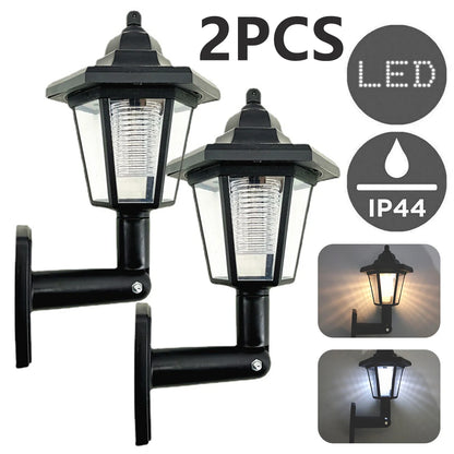 Lampada da parete solare da 2 pezzi Lampada da parete a LED per recinzione da giardino per esterni Lampada da parete a induzione per paesaggio esagonale impermeabile per recinzione da giardino