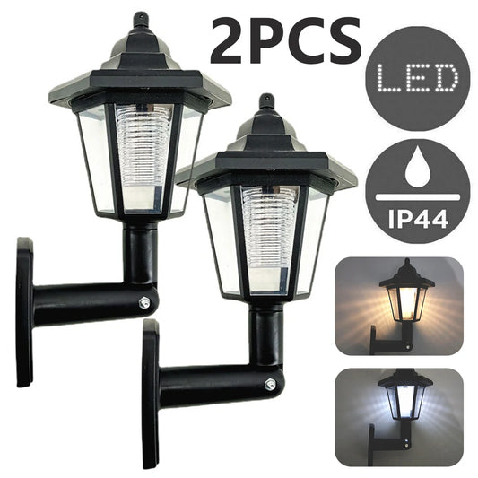 Lampada da parete solare da 2 pezzi Lampada da parete a LED per recinzione da giardino per esterni Lampada da parete a induzione per paesaggio esagonale impermeabile per recinzione da giardino