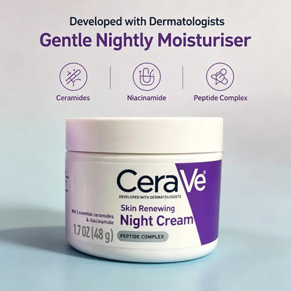 Crema Notte Rinnovante per la Pelle CeraVe 48g, Crema Idratante Riparatrice della Barriera per Uso Quotidiano