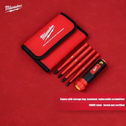 Milwaukee Set Cacciaviti Isolati 4-in-1 1000V con Punte Sottili Intercambiabili, Set Cacciaviti Multiuso, Utensile Manuale 48-22-2216