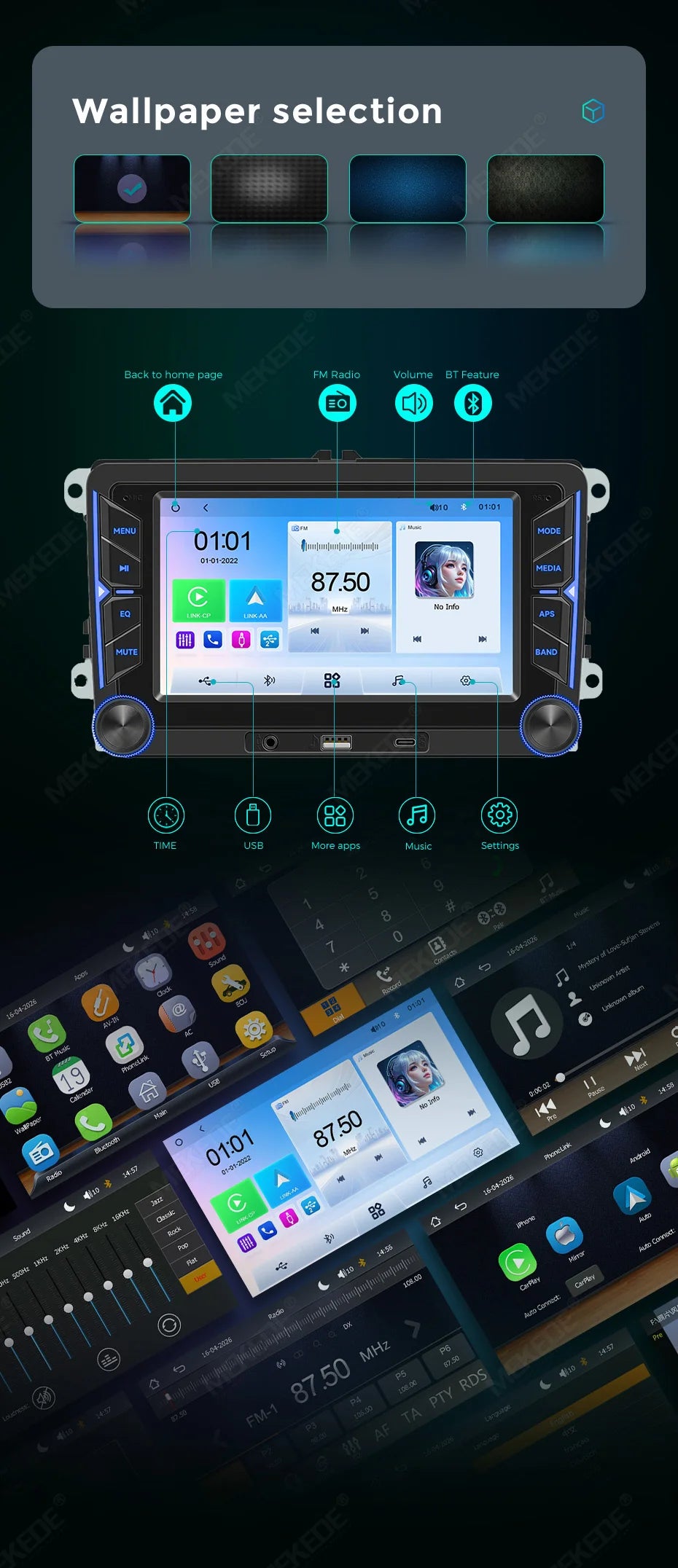 MEKEDE Sistema Multimediale con Navigazione GPS, CarPlay Wireless e Android Auto da 7/9 pollici per Volkswagen Passat B6 B7 Golf 5 6 Polo CC T5 SEAT Altea Toledo Leon Skoda Combi Yeti Superb