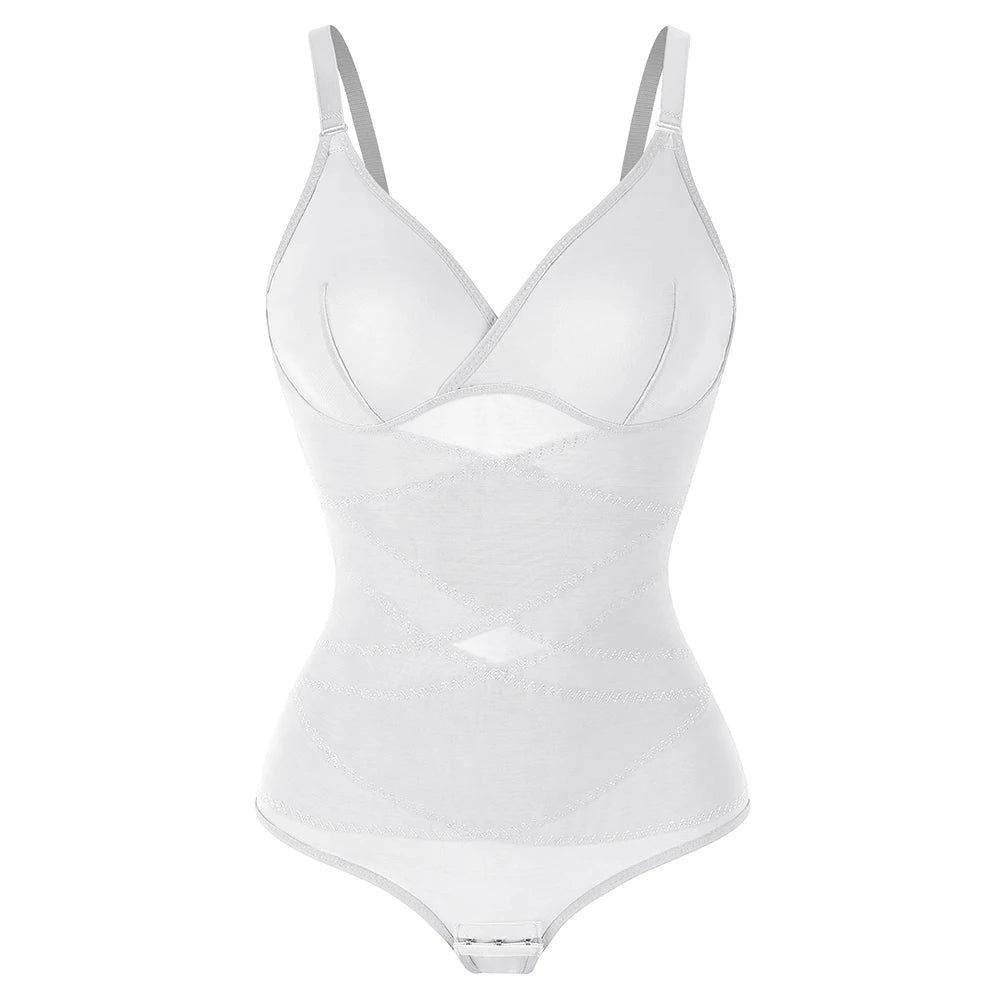 Body modellante per il corpo con controllo della pancia a vita incrociata per le donne Controllo completo del corpo con scollo a V Slip traspiranti in rete Intimo Sollevatore di testa