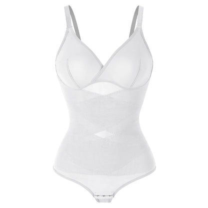 Body modellante per il corpo con controllo della pancia a vita incrociata per le donne Controllo completo del corpo con scollo a V Slip traspiranti in rete Intimo Sollevatore di testa