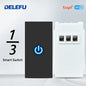 DELEFU Presa Italiana Fai-da-te con USB Tipo C, Interruttore Campanello, 45A 20A, per Tende, Telefono, CAT5, TV, HDMI, SAT, Nera