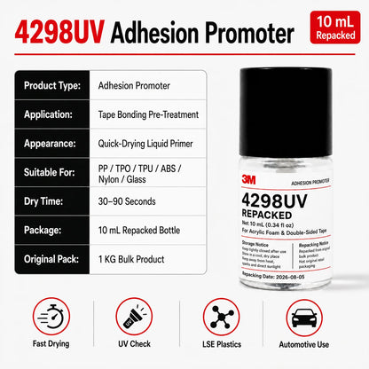 3M 4298UV Promotore di Adesione per Nastro Biadesivo in Schiuma Acrilica per Settore Automobilistico, Adesivo per Fissaggio di Rivestimenti in Plastica PP TPO EPDM ABS, 10ML