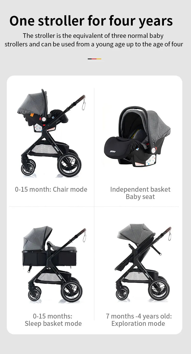Nuovo passeggino di lusso 3 in 1 carrozzina da viaggio portatile pieghevole carrozzina alta paesaggio telaio in alluminio passeggino neonato
