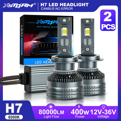 Faro LED XSTORM H7 Canbus 400W 80000LM H1 H4 9005 9006 Luci LED per Auto ad Alta Potenza con Ventola Turbo 12V 24V 6000k