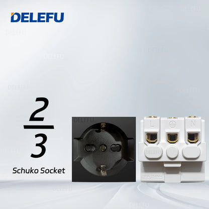 DELEFU Presa Italiana Fai-da-te con USB Tipo C, Interruttore Campanello, 45A 20A, per Tende, Telefono, CAT5, TV, HDMI, SAT, Nera