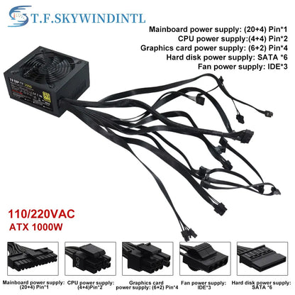 Alimentatore Gaming ATX 1000W 80 PLUS Gold, Non-Modulare, PFC Attivo 110‑230V, Ventola Ultra-Silenziosa da 130mm