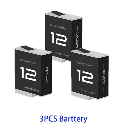 Batteria per GoPro Hero 12 11 10 9 Motion Camera, batteria ricaricabile da 1800mAh, caricatore a 3 slot con luce LED, custodia per GoPro