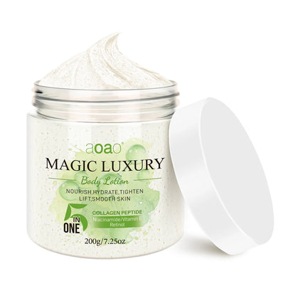 Lozione Corpo Idratante Profumata 5-in-1, Contiene Retinolo, Burro di Karité, Tè Verde, Collagene, Acido Ialuronico, Crema Corpo Nutriente Profonda per la Cura della Pelle 200g