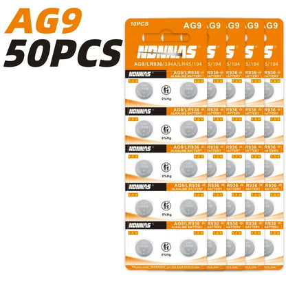Batterie AG9 SR936SW/394 1.55V Alcaline a Bottone Ideali per Apparecchi Acustici, Orologi, Calcolatrici, Termometri, Giocattoli ecc.