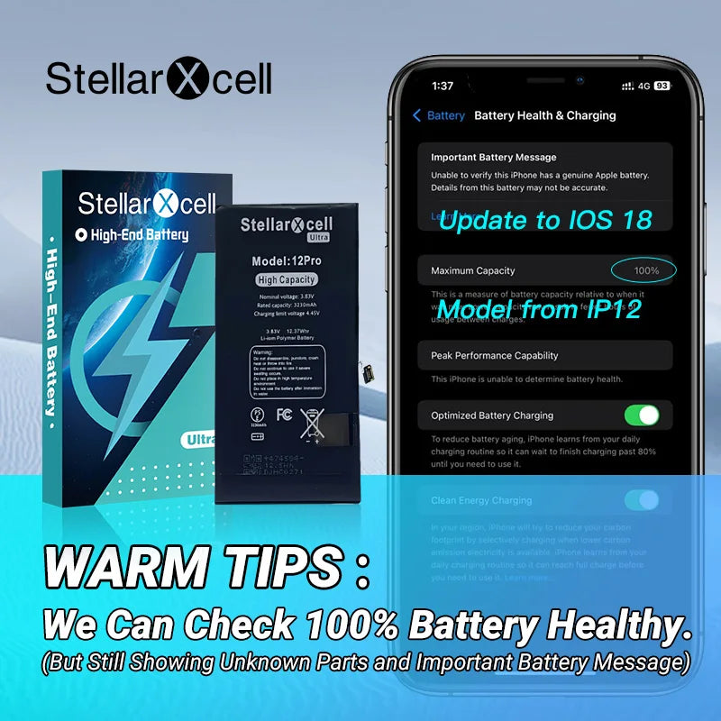 Batteria StellarXcell Ultra per iPhone, Spedita dalla Germania, per iPhone 7 8 X XR XS XSMAX 11 12 13 14 15 Mini Plus Pro Promax, Batteria ad Alta Capacità, Batteria di Alta Qualità, Batteria Sostitutiva per iPhone con Stru