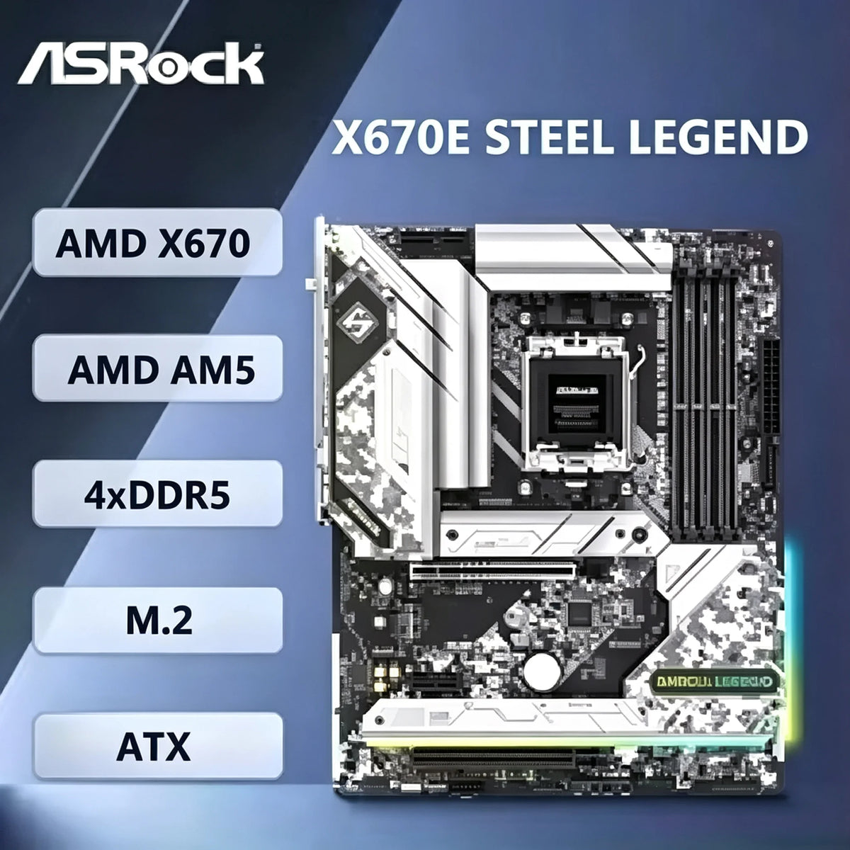 ASROCK X670E STEEL LEGEND X670 Scheda Madre AMD AM5 DDR5 Ryzen 7 7800X3D 9 7950X3D 7900X3D 5 7600X 9600X CPU PCIe 5.0 M.2 ATX